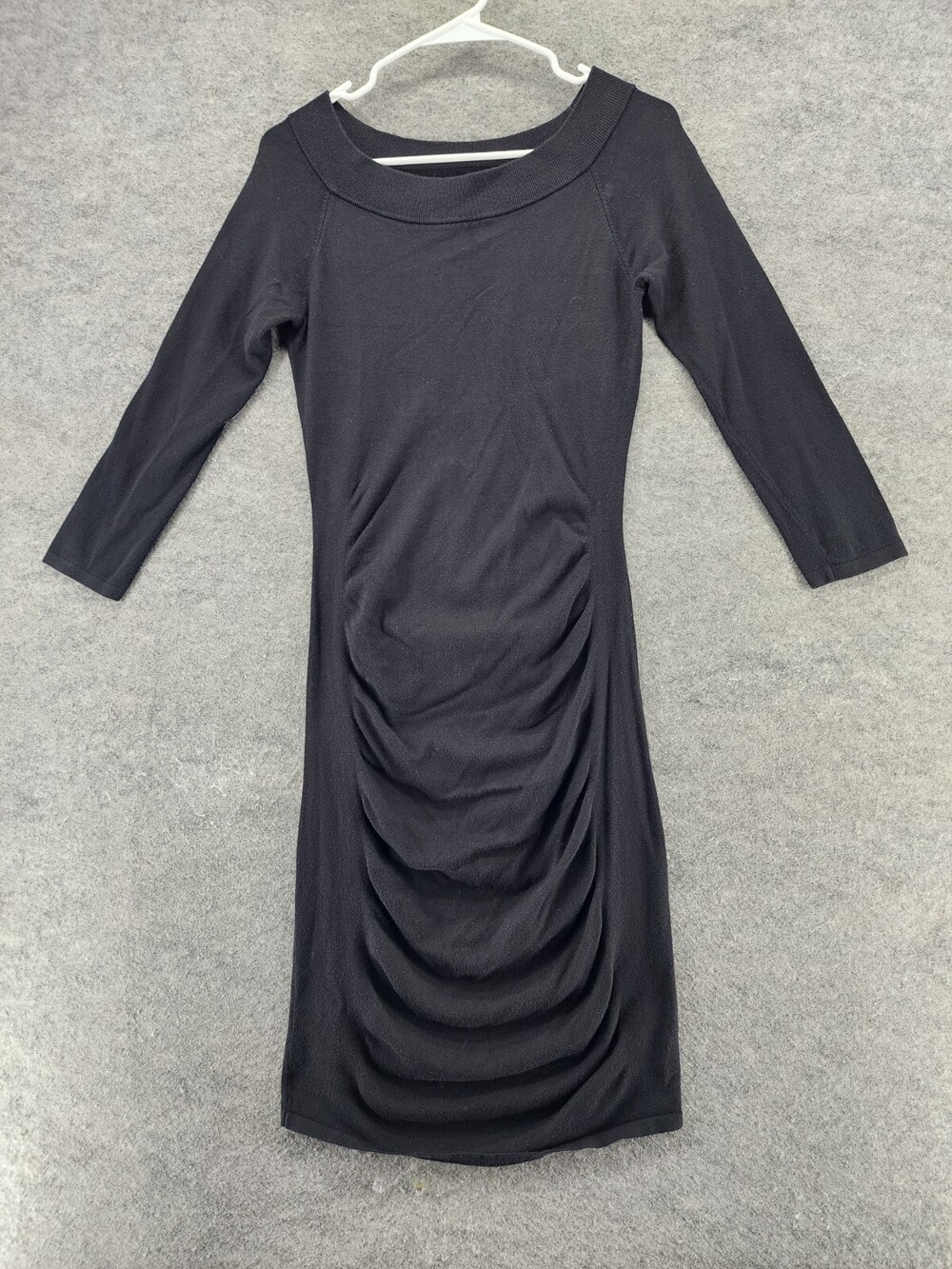 Express Dress Womens Medium Off Shoulder 3/4 Sleeve Black Ruched Front